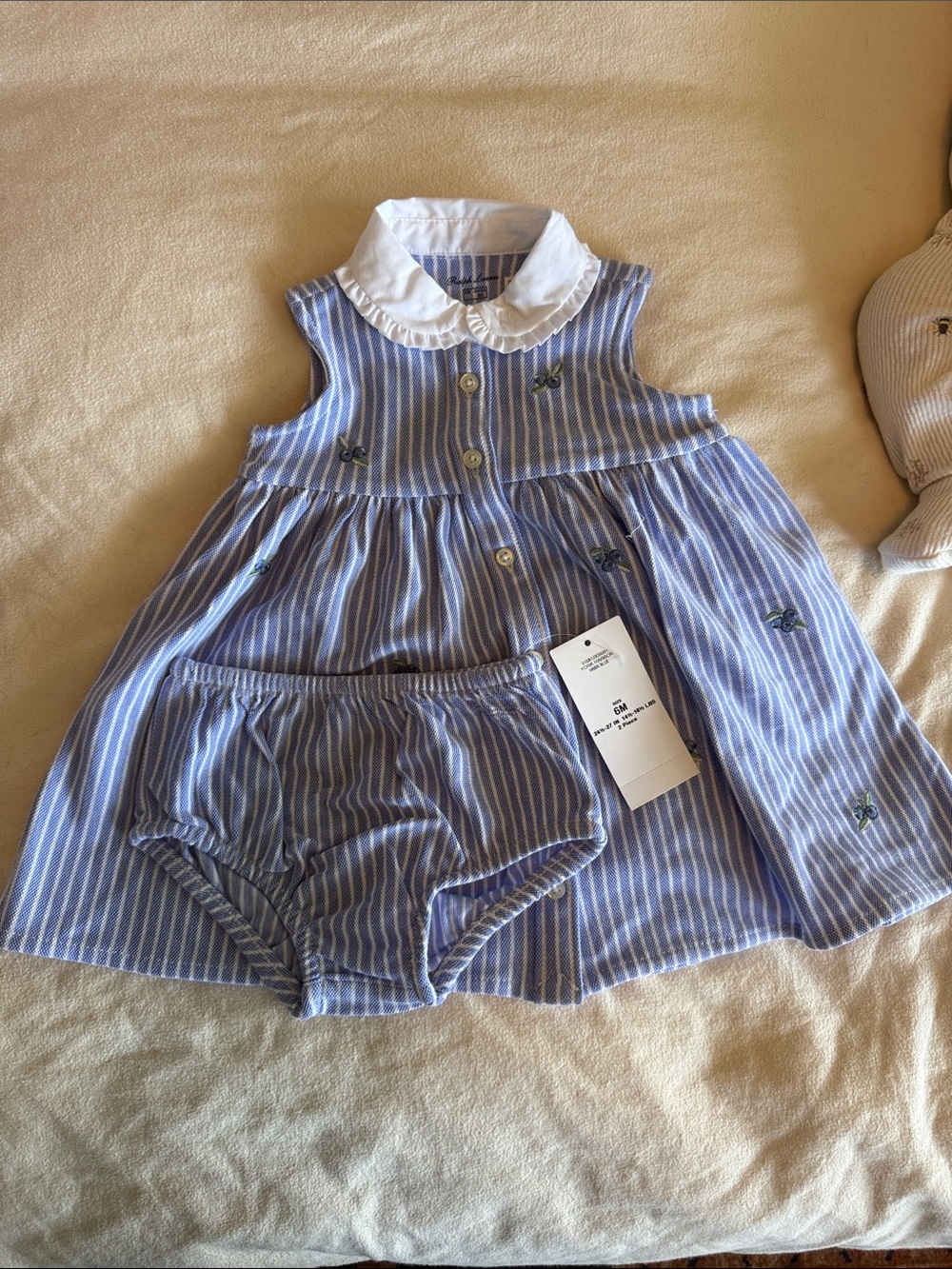 Ralph Lauren Blue and White Striped Dress with Matching Diaper Cover